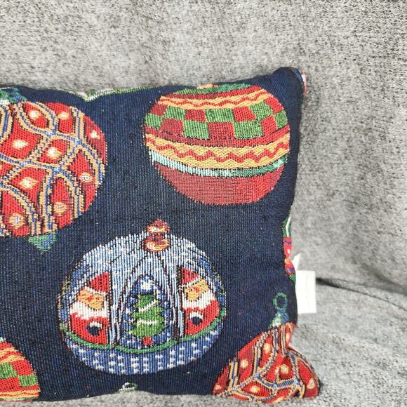 Christmas Tapestry Throw Pillow 16"x12" Blue Santa Sleigh Presents Ornaments Hol - Picture 6 of 12